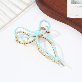Floral Bow Hair Clip - Blue