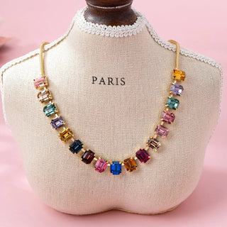 Rainbow Emerald Cut Gemstone Necklace | Swank Boutique
