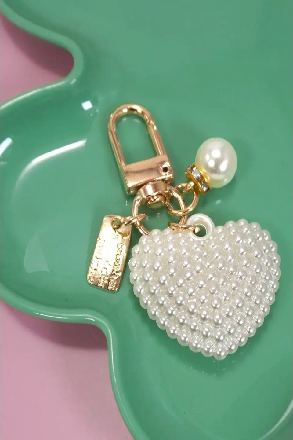 Puffed Pearl Heart Bag Charm | Swank Boutique