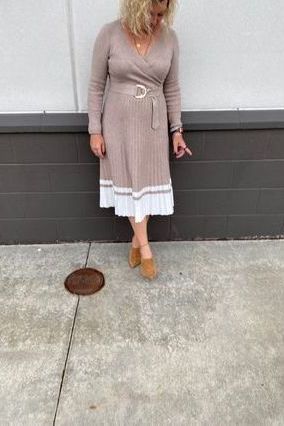 pleated sweater dress Dallas Waist Belt Pleated Sweater Dress SM