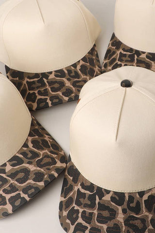Two Tone Leopard Printed Canvas Trucker Hat | Swank Boutique