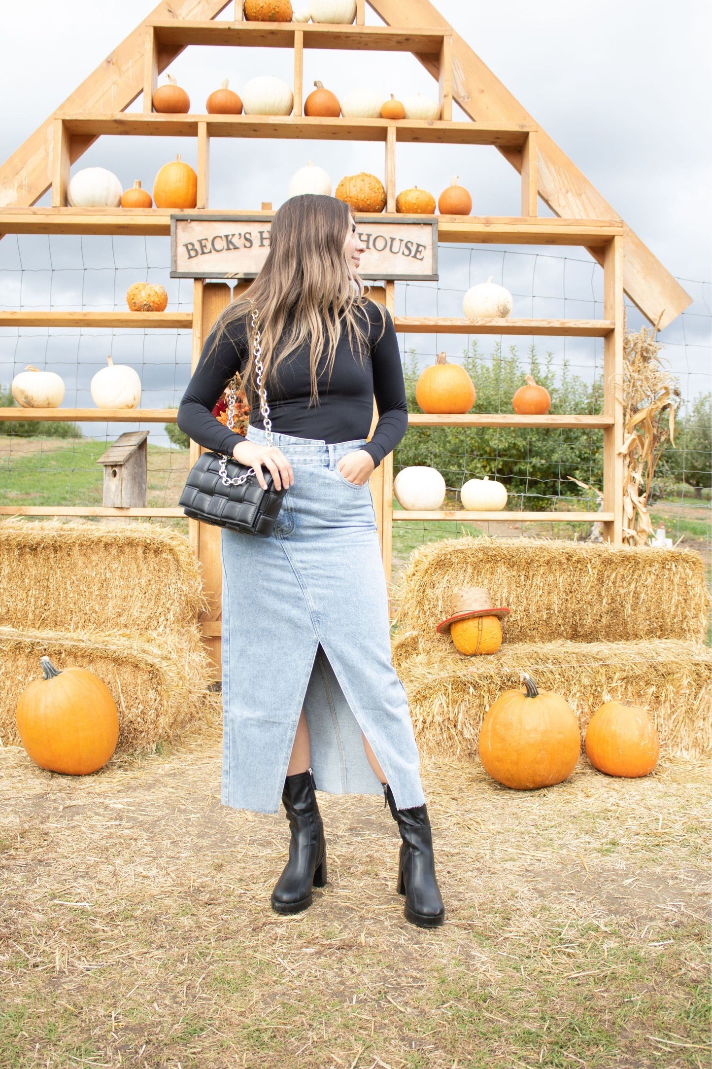 Woven Criss Cross Denim Long Skirt | Swank Boutique