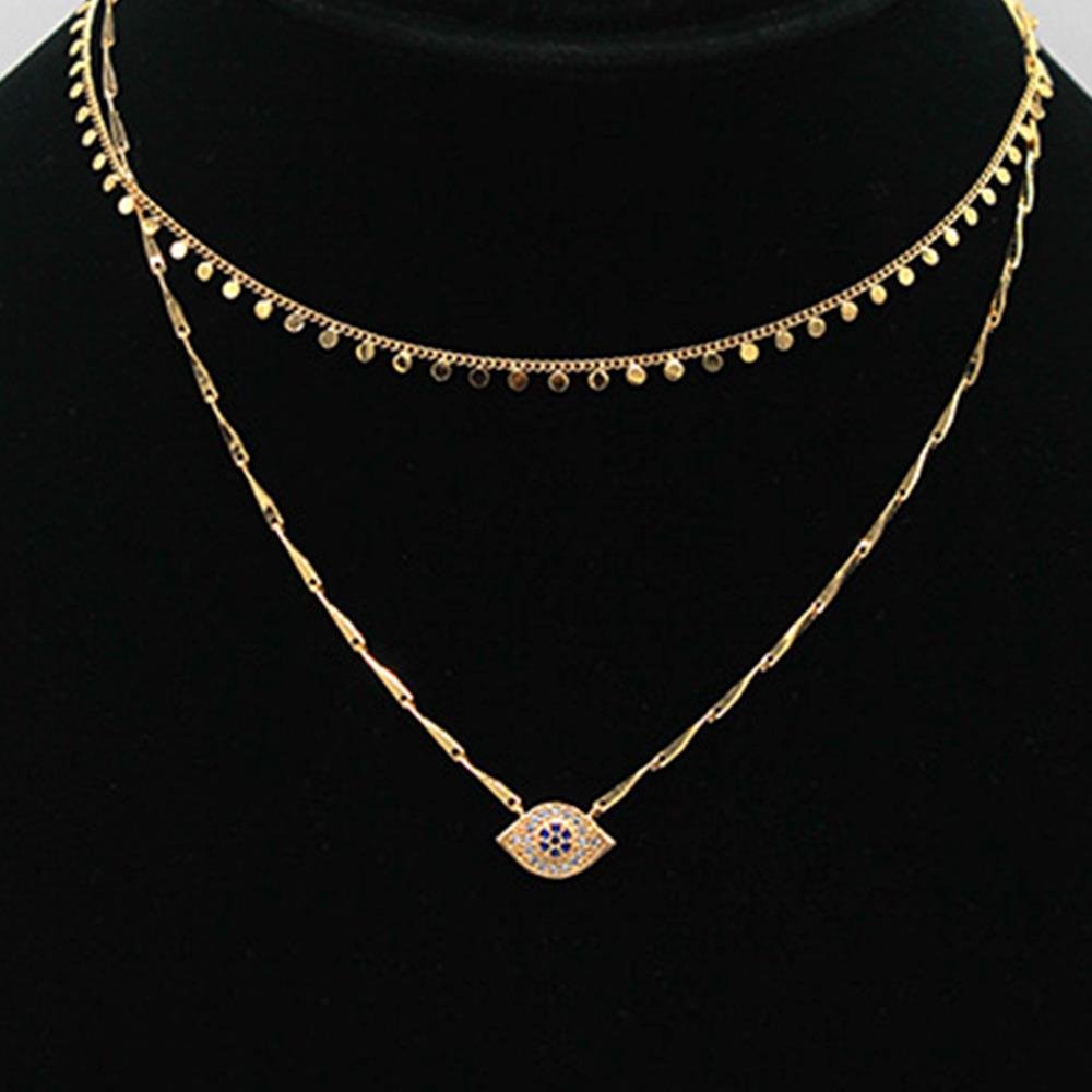 Copy of Eye Charm Layered Necklace - Rhodium | Swank Boutique
