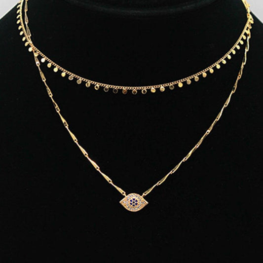 Layered Disc Evil Eye Chain - Rhodium | Swank Boutique