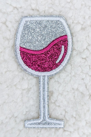 Glitter Wine Glass Embroidered Hat/Pocket Patch