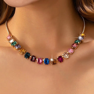 Rainbow Emerald Cut Gemstone Necklace | Swank Boutique