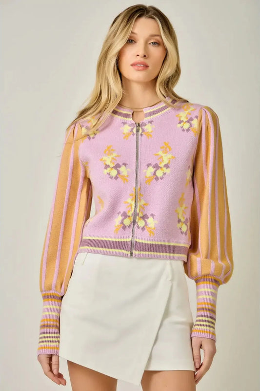 Rose Knit Bomber Jacket | Swank Boutique