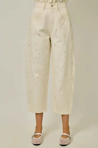 Pearl Embellished Barrel Jeans | Swank Boutique