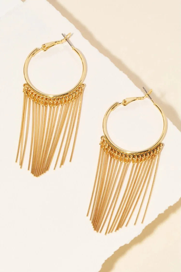 Gold Fringe Hoop Earrings | Swank Boutique