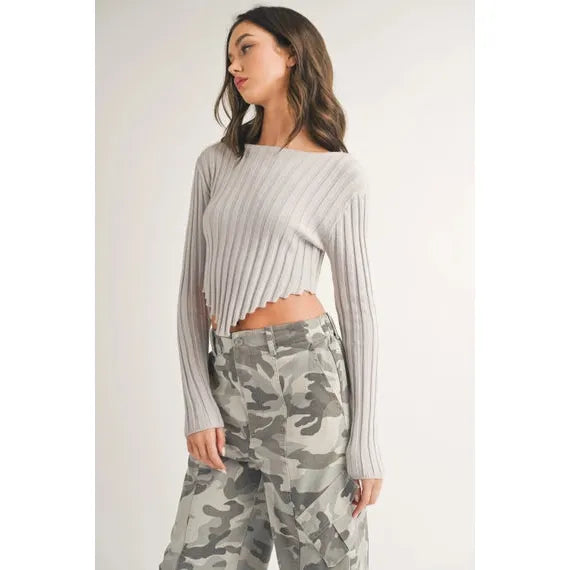 Heather Long Sleeve Pointed Hem Sweater | Swank Boutique