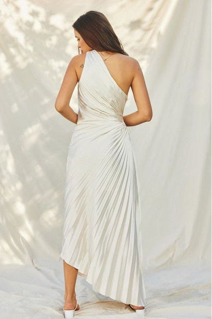 Olympia Asymmetrical Pleated Maxi Dress | Swank Boutique