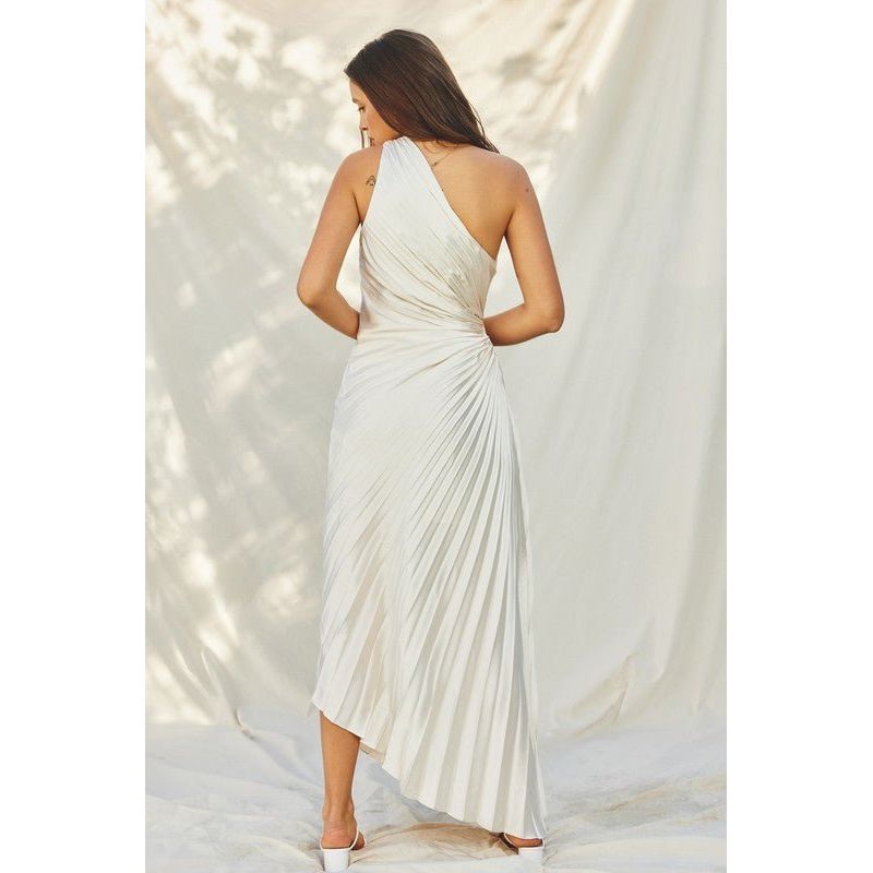 Olympia Asymmetrical Pleated Maxi Dress | Swank Boutique