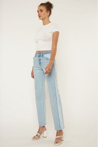 High Rise Contrast Accent Straight Leg Jean | Swank Boutique