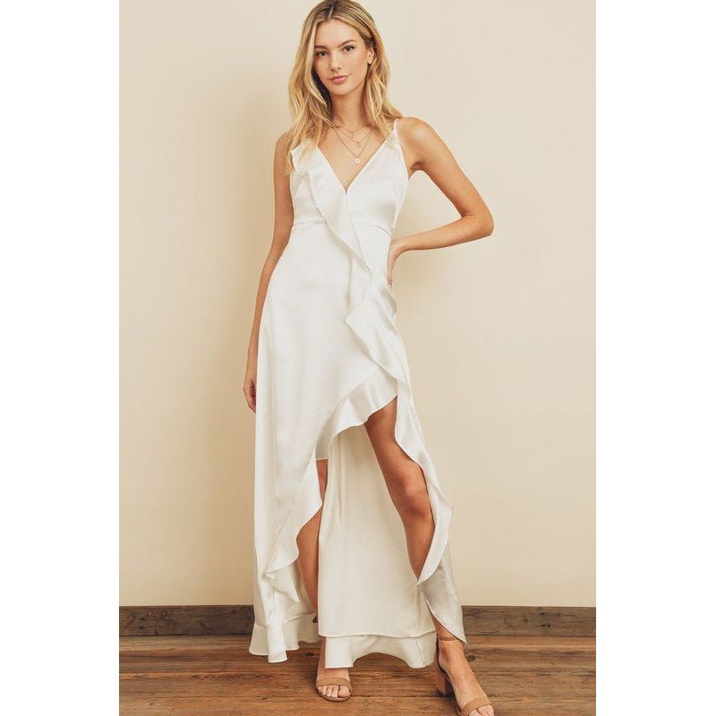 Kelsey Asymmetrical Ruffle Hem Maxi Dress | Swank Boutique