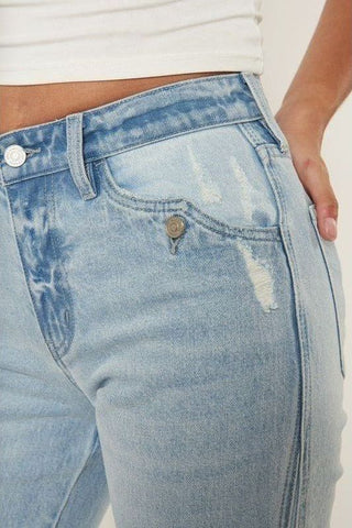 High Rise Contrast Accent Straight Leg Jean | Swank Boutique