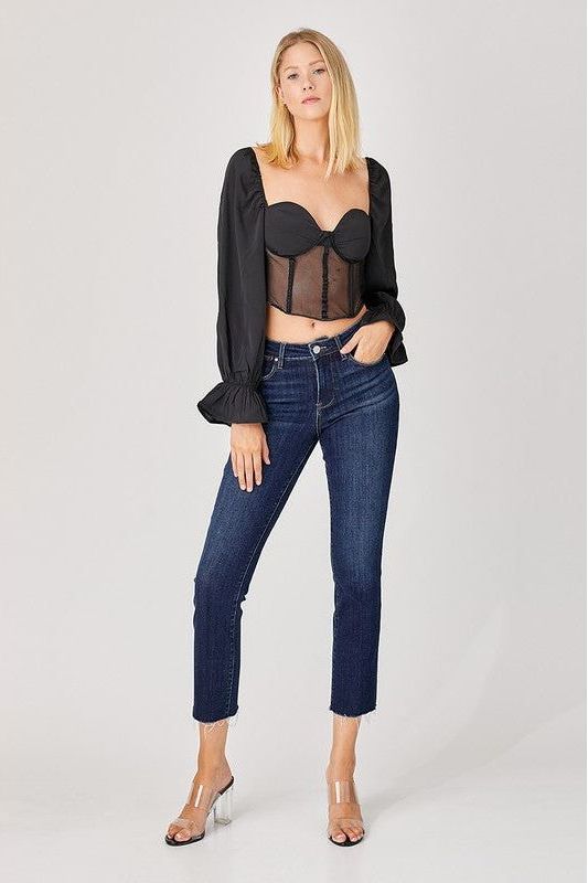 Mid Rise Straight Raw Edge Jeans | Swank Boutique