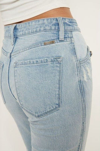 High Rise Contrast Accent Straight Leg Jean | Swank Boutique