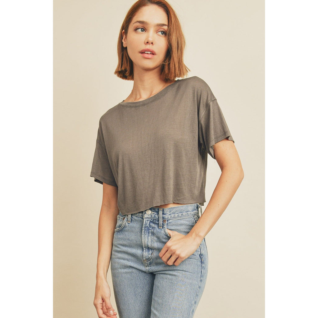 Madison Crop Tee - Charcoal | Swank Boutique