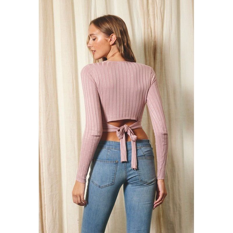 Mallory Long Sleeve Tie Back Crop Tee | Swank Boutique