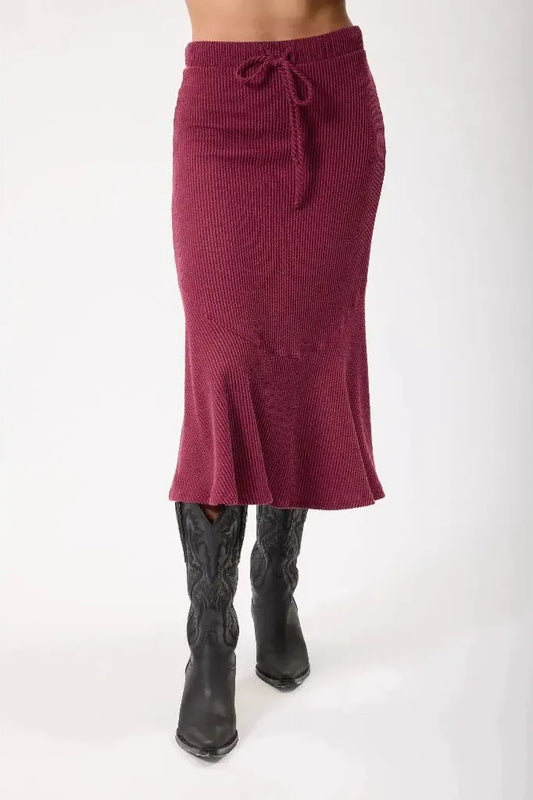 Maura Wine Midi Skirt | Swank Boutique