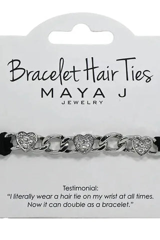 Crystal Bracelet Silver Hair Tie Hearts | Swank Boutique