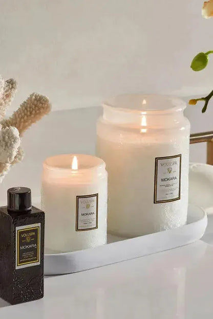 Large Embossed Glass Jar Candle - Mokara | Swank Boutique