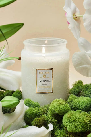 Large Embossed Glass Jar Candle - Mokara | Swank Boutique