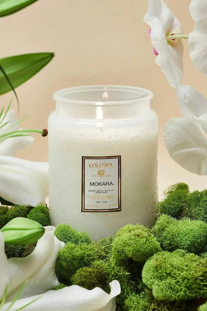 Large Embossed Glass Jar Candle - Mokara | Swank Boutique