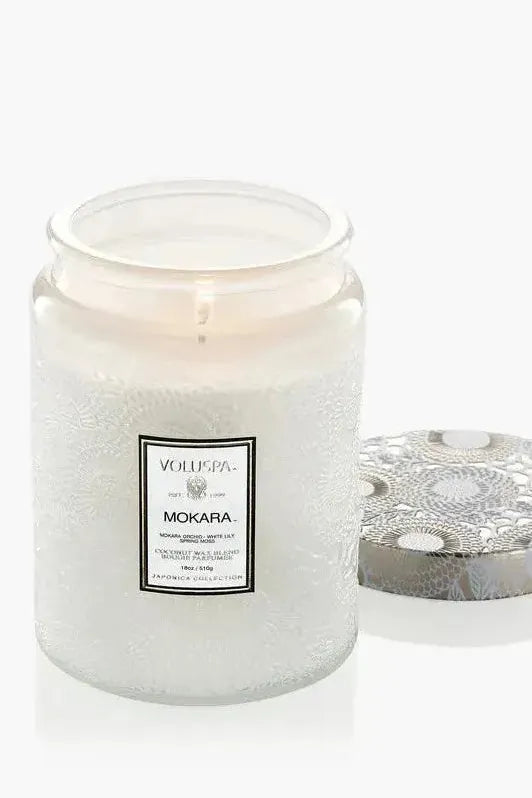 Large Embossed Glass Jar Candle - Mokara | Swank Boutique
