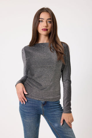 Nadia Sparkle Black/Silver Top | Swank Boutique
