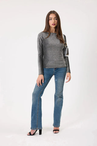 Nadia Sparkle Black/Silver Top | Swank Boutique