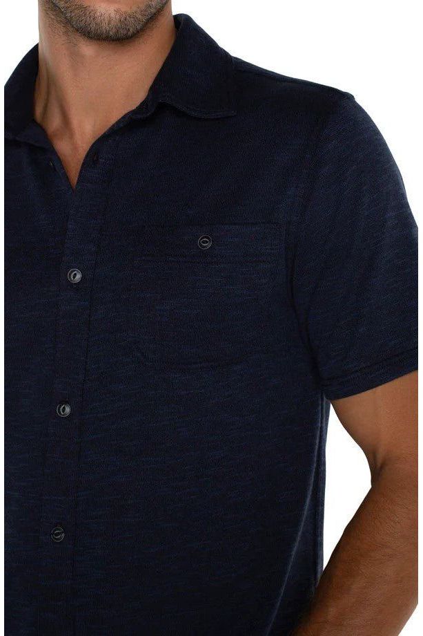 Button Up Short Sleeve Shirt - Navy/Multi-Blue | Swank Boutique