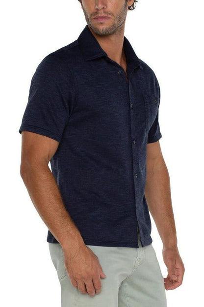 Button Up Short Sleeve Shirt - Navy/Multi-Blue | Swank Boutique