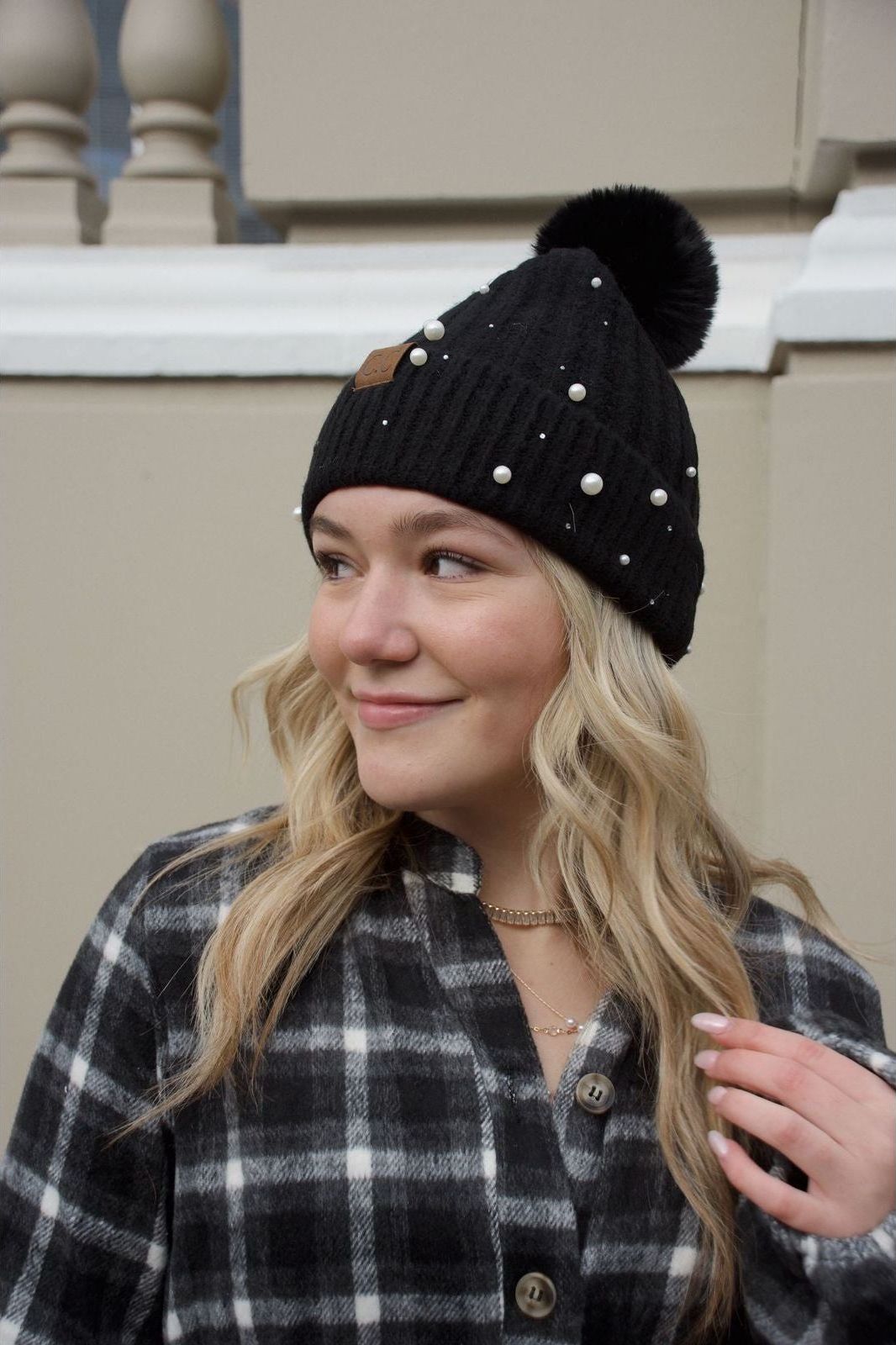 C.C. Pearl Beanie - Black | Swank Boutique