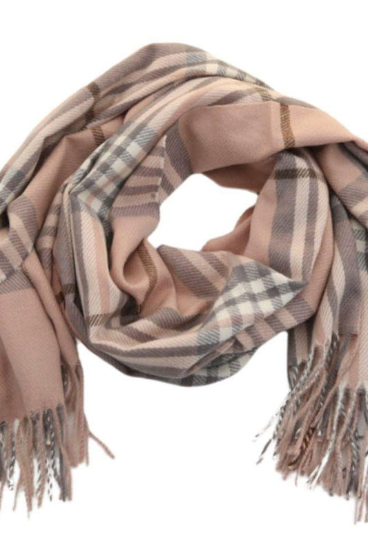 Pink Plaid Tassel Scarf | Swank Boutique