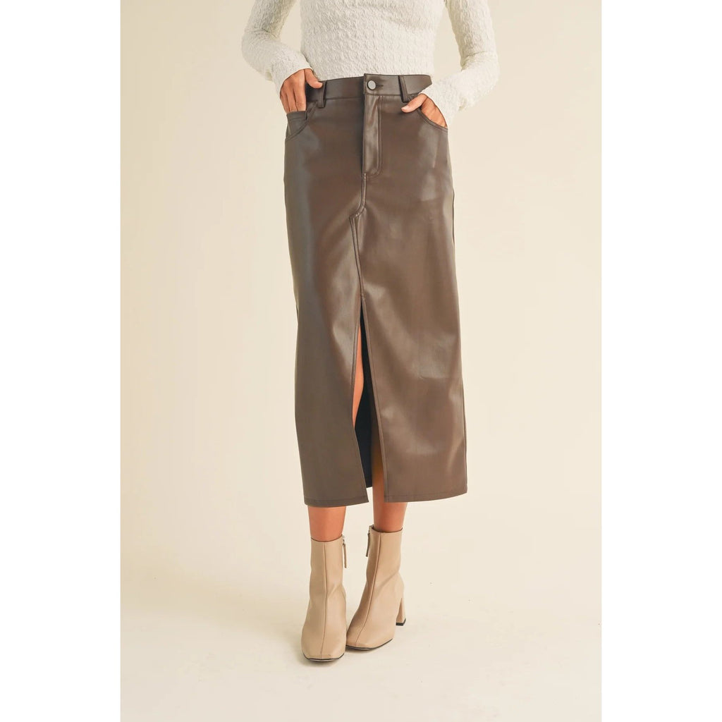 Pleather Slit Front Skirt | Swank Boutique