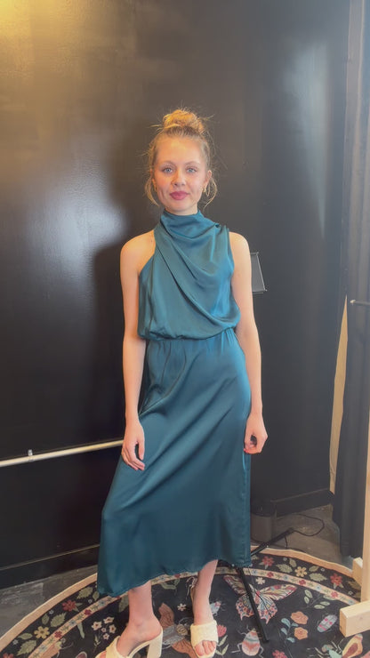 Monroe Halter Dress - Peacock Blue