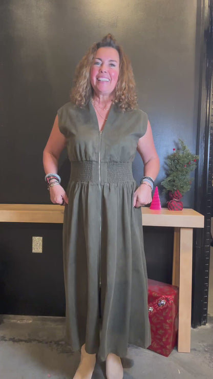 Annabelle Corduroy Dress - Olive