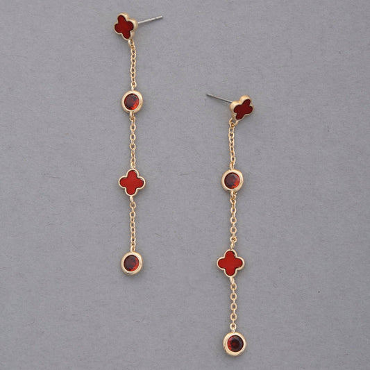 Clover Gold Red Earrings