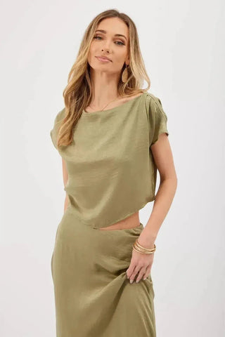 Gigi Satin Sage Top | Swank Boutique