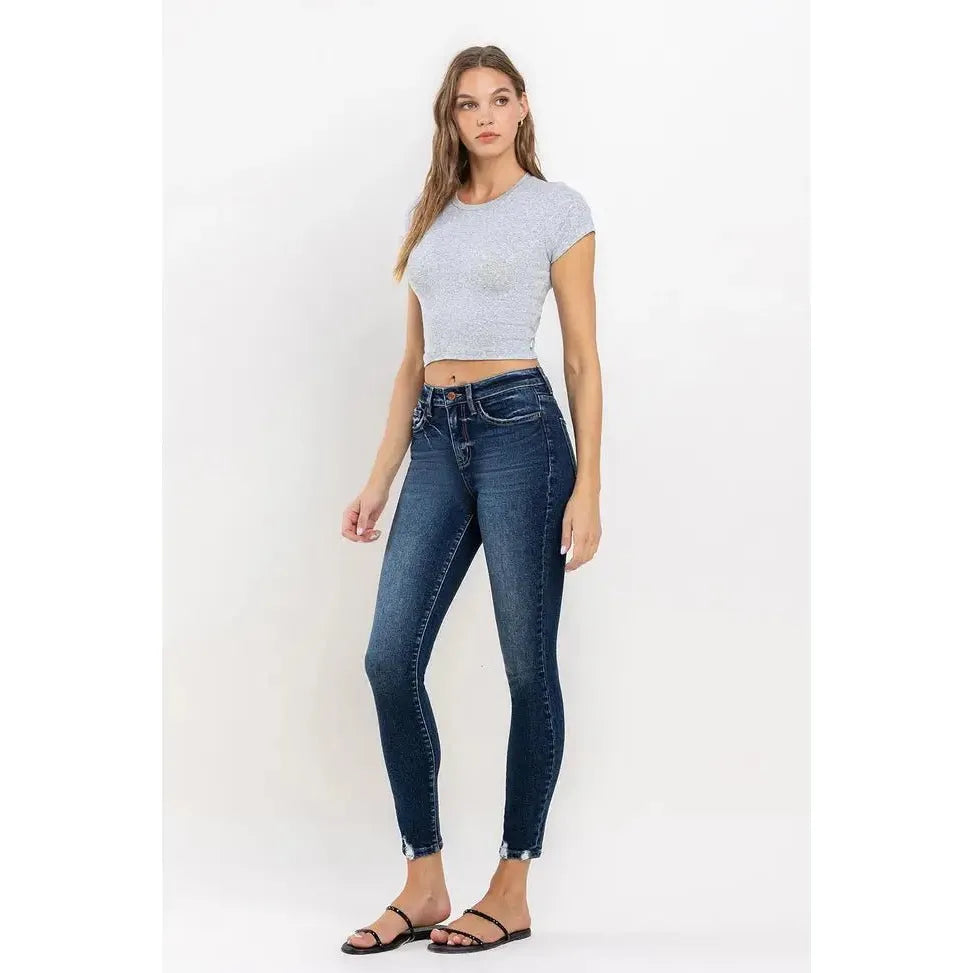 High Rise Distressed Hem Ankle Skinny Jean | Swank Boutique