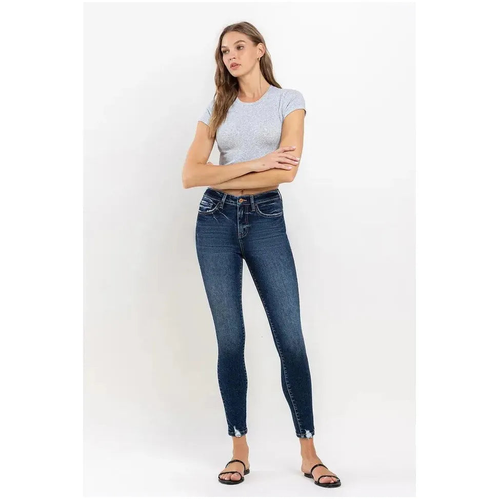 High Rise Distressed Hem Ankle Skinny Jean | Swank Boutique