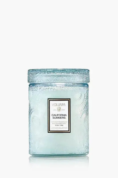 Small Embossed Glass Jar Candle - California Summers | Swank Boutique