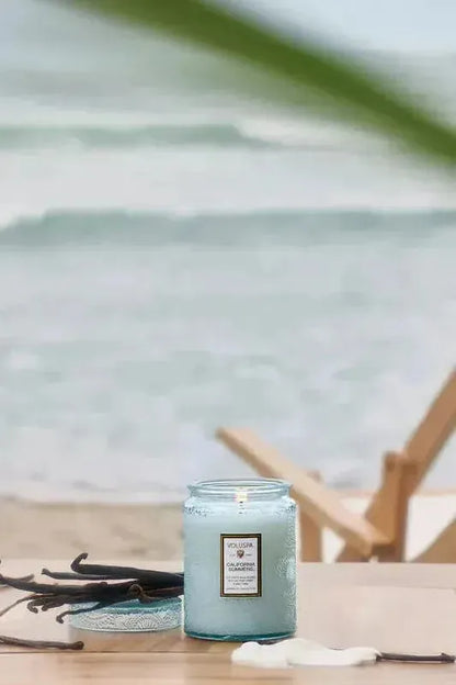 Small Embossed Glass Jar Candle - California Summers | Swank Boutique
