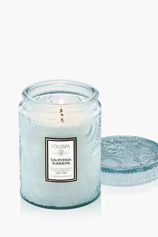 Small Embossed Glass Jar Candle - California Summers | Swank Boutique