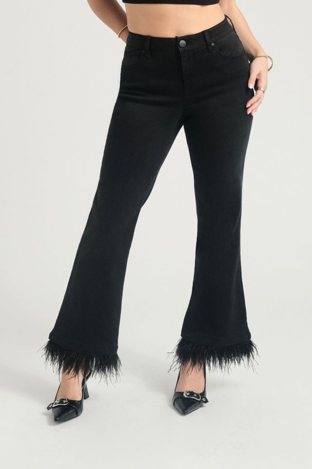 Feather Trimmed Jeans | Swank Boutique