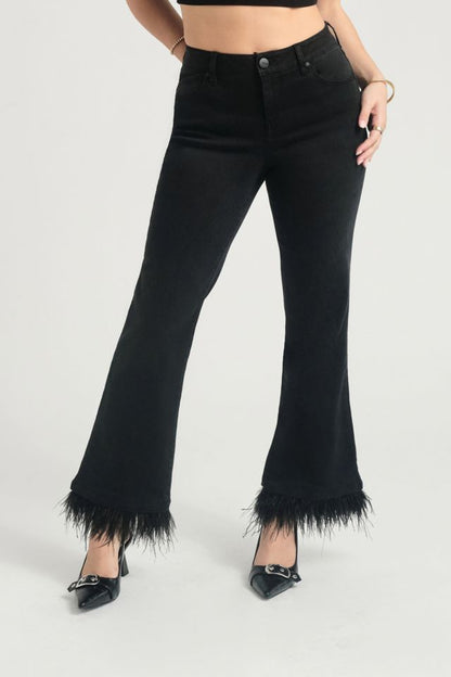 Feather Trimmed Jeans | Swank Boutique