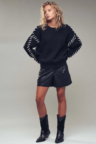 Black Whipstitch Sweater | Swank Boutique