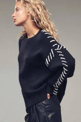 Black Whipstitch Sweater | Swank Boutique