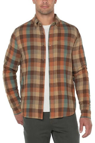 Woven Collard Shirt - Orange/Brown | Swank Boutique